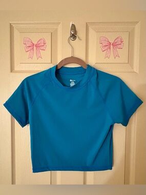 BuffBunny Energy Surf & Turf Short Sleeve Crop Workout Green Top Size Large EUC